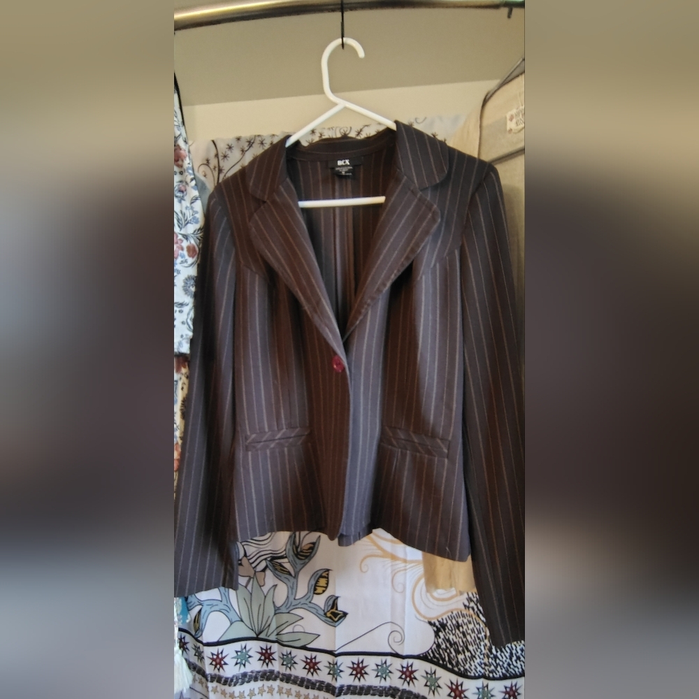 BCX Brown Blazer with Pinstripe Design